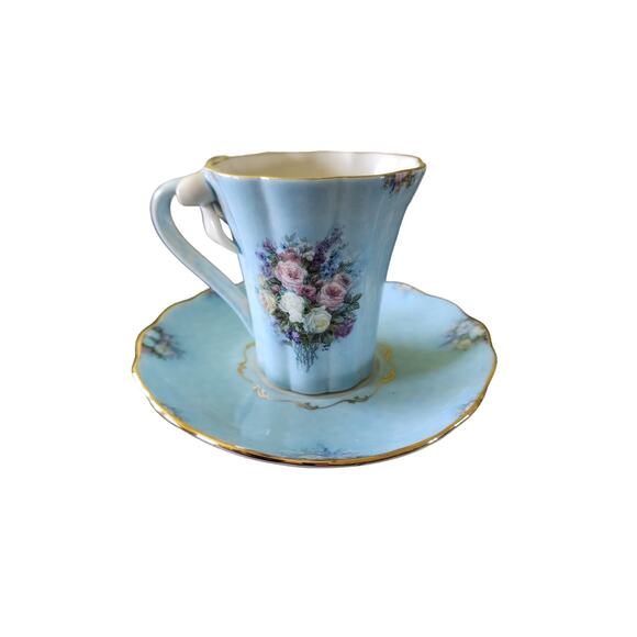 Bradford Edition 13 piece Vintage Teacup Set Blue, Green, Pink, and Yellow - Picture 2 of 8
